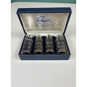 Raimond Silverplated Cobalt‎ Glass Salt & Pepper Shakers Set with Box